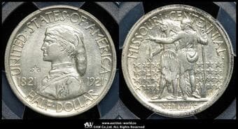 USA アメリカ合衆国 50Cents 1921 KM-149.2 ミズーリ州100周年 製造9400枚 "2*4" 刻印付は稀少...