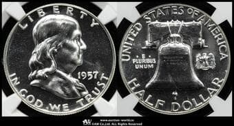 USA アメリカ合衆国 50Cents 1957 KM-199 Franklin Half Dollar フィラデルフィア(12.44g 90%) ...