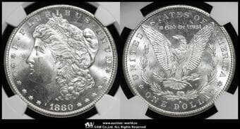 USA アメリカ合衆国 Dollar 1880S KM-110 Morgan Dollar サンフランシスコ(26.73g 90%) NGC-MS65 UNC~FDC
