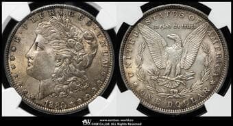 USA アメリカ合衆国 Dollar 1889 KM-110 Morgan Dollar フィラデルフィア(26.73g 90%) NGC-MS64...