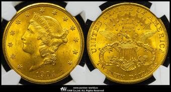 USA アメリカ合衆国 20Dollars 1904 Fr-177 KM-74.3 Liberty Head(33.44g 90.0%) ...
