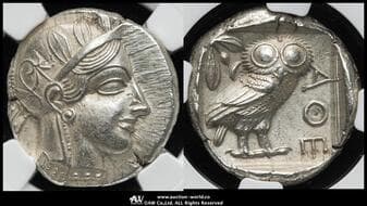 ATTICA,Athens アッティカ,アテネ AR Tetradrachm 440~404BC 右向きアテナ頭像/ふくろう...