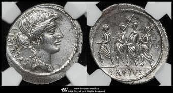 Roman republic 共和政ローマ AR Denarius Brutus ブルトゥス ca.54BC (44BC没)...