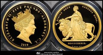 ALDERNEY オルダニー島 5Pounds in Gold 2019 ウナとライオン180周年 プルーフ金貨 製造400枚(40g...