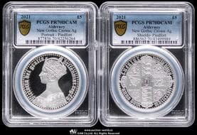 ALDERNEY オルダニー島 Piedfort 5Pounds in Silver Proof Set 2021 KM-324a,325 肖像とシールドの2枚セット...