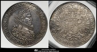 HOUSE OF HABSBURG Mathias マシアス2世(1612~19) Taler 1618/7KB Dav-3056 Voglh-114/III KM-59...