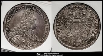 HOUSE OF HABSBURG Karl VI カール6世(1711~40) Taler 1734 Dav-1053 Voglh-259/II KM-1594 ハル NGC-MS61 AU+