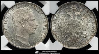 AUSTRIA Franz Josef I フランツ・ヨーゼフ1世(1848~1916) Florin 1859A KM-2219 月桂冠 NGC-MS62 AU~UNC