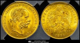 AUSTRIA Franz Josef I フランツ・ヨーゼフ1世(1848~1916) Restrike 4Florins-10Francs 1892 Fr-503R KM-2260...