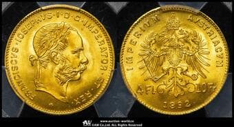 AUSTRIA Franz Josef I フランツ・ヨーゼフ1世(1848~1916) Restrike 4Florins-10Francs 1892 Fr-503R KM-2260...