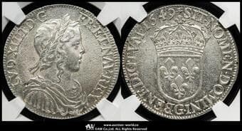 FRANCE Louis XIV ルイ14世(1643~1715) 1/2Écu à la mèche longue 1649G Gad-169 KM-164.8 少年像...