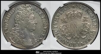FRANCE Louis XIV ルイ14世(1643~1715) Écu aux 3couronnes 1709A Dav-1324 Gad-229 KM-386.1 老年像...