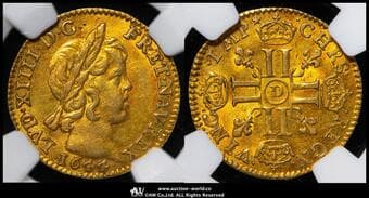 FRANCE Louis XIV ルイ14世(1643~1715) 1/2Louis d'or 1644D Fr-416 Gad-234 KM-148.2 少年像 ショートカール...