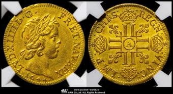 FRANCE Louis XIV ルイ14世(1643~1715) Louis d'or 1644A Fr-415 Gad-244 KM-149.1 少年像 ショートカール...