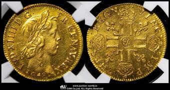 FRANCE Louis XIV ルイ14世(1643~1715) Louis d'or 1648& Fr-418 Gad-245 KM-157.22 少年像 ロングカール...