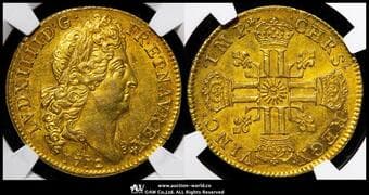 FRANCE Louis XIV ルイ14世(1643~1715) 2Louis d'or 1712A Fr-443 Gad-264 KM-405.1 老年像 太陽タイプ パリ...