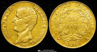FRANCE Napoleon I ナポレオン1世(1802~15) 20Francs AN12(1803/4)A Fr-480 Gad-1020 KM-651 共和国 無冠...