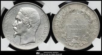FRANCE 2nd Rep 第二共和政(1848~52) 5Francs 1852A Dav-94 Gad-726 KM-773.1 ルイ・ナポレオン...