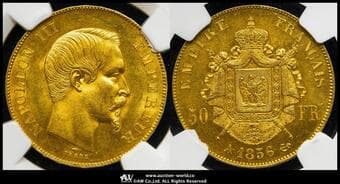 FRANCE Napoleon III ナポレオン3世(1852~70) 50Francs 1856A Fr-571 Gad-1111 KM-785.1 無冠 パリ NGC-MS63...