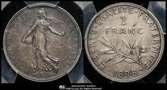 FRANCE 3rd Rep 第三共和政(1870~1940) Franc 1898 Gad-467 KM-844.1(Flan Mat) 種を蒔く女神 PCGS-PR63...