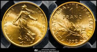 FRANCE 5th Rep 第五共和政(1958~) Piefort Franc in Gold 1972 Gad-474P KM-P454 種を蒔く女神...