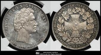 GERMANY Bavaria バイエルン Taler 1837 Dav-580 KM-790 聖ミヒャエル勲章制定 NGC-MS61 AU