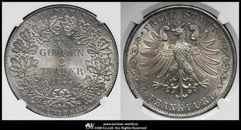 GERMANY Frankfurt フランクフルト 2Taler 1844 Dav-641 KM-329 鷲の紋章 NGC-MS61 AU+
