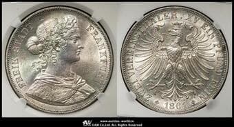GERMANY Frankfurt フランクフルト 2Taler 1861 Dav-651 KM-365 フランコニア NGC-MS64 UNC+