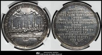 GERMANY Hamburg ハンブルグ AR Medal 1694-Dated Gaed-1664 都市の景観 銀メダル NGC-AU Details"Bent"...