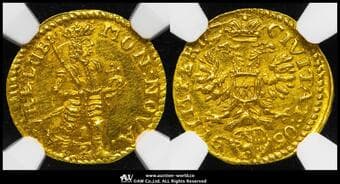 GERMANY Lubeck リューベック 1/2Ducat 1690 Fr-1486a KM-111 皇帝立像/双頭の鷲(1.70g)Ⓡ NGC-MS63 UNC