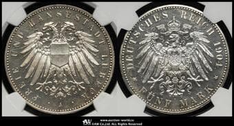 GERMANY Lubeck リューベック 5Mark 1904A Dav-726 J-83 KM-213 紋章 プルーフの製造200枚Ⓡ NGC-PF64...
