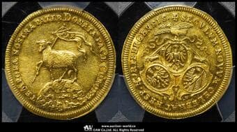 GERMANY Nurnberg ニュルンベルク Ducat (1700-Dated)GFN Fr-1885 KM-257 旗を持つ羊 / 3つのシールド...