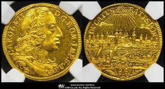 GERMANY Regensburg レゲンスブルク Ducat ND(1742~45)B Fr-2515 KM-303 カール7世/都市の景観...