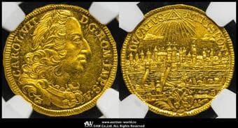 GERMANY Regensburg レゲンスブルク 2Ducats ND(1742~45) Fr-2514 KM-308 カール7世/都市の景観...