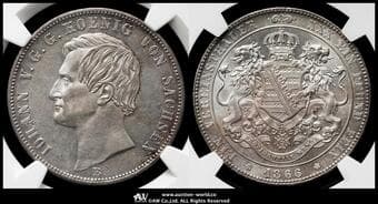 GERMANY Saxony ザクセン Taler 1866B Dav-895 KM-1214 ヨハン NGC-AU58 トーン EF+