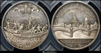 GERMANY Ulm ウルム AR Medal 1912 Nau-280 Wurster-2093 船上の槍試合/大橋とウルム大聖堂...