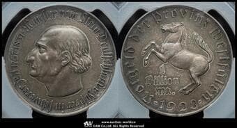 GERMANY Westphalia ヴェストファーレン Billion Mark in Silvered Bronze 1923 J-N28 Lamb-579.14 Funck-645.15A...