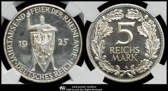 GERMANY Weimar Rep ワイマール共和国(1918~1933) 5Reichsmark 1925A Dav-965 J-322 KM-47...