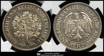 GERMANY Weimar Rep ワイマール共和国(1918~1933) 5Reichsmark 1927A Dav-966 J-331 KM-56 樫の木 ベルリン...