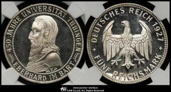 GERMANY Weimar Rep ワイマール共和国(1918~1933) 5Reichsmark 1927F Dav-968 J-329 KM-55...