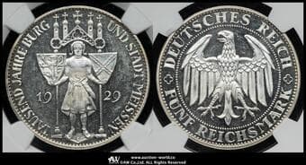 GERMANY Weimar Rep ワイマール共和国(1918~1933) 5Reichsmark 1929E Dav-970 J-339 KM-66...