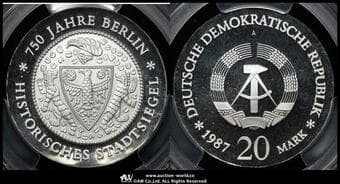 GERMANY Democratic Rep 東ドイツ 20Mark 1987A KM-119.1($2750) ベルリン市紋章700周年 製造2100枚...