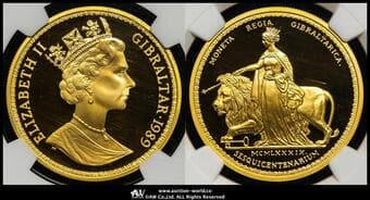 GIBRALTAR ジブラルタル 5Sovereign 1989 Fr-B1 KM-30 ウナとライオン金貨150周年 製造1989枚(39.83g...