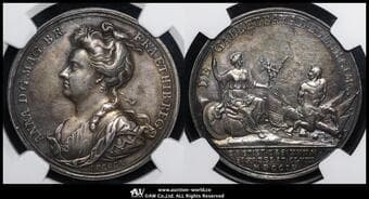 GREAT BRITAIN Anne アン(1702~14) AR Medal 1704 MI-256/49 by J.Croker ブレンハイムの戦い 銀メダル...