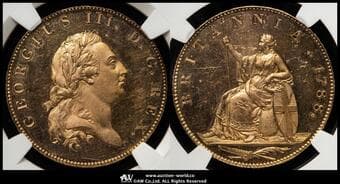 GREAT BRITAIN George III ジョージ3世(1760~1820) Gilt Pattern 1/2Penny 1788 KM-PnA63 Peck-966 NGC-PF63+...