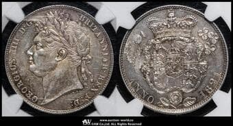 GREAT BRITAIN George IV ジョージ4世(1820~30) 1/2Crown 1821 S-3807 KM-676 Bull-2360(ESC-631) 月桂冠 ...
