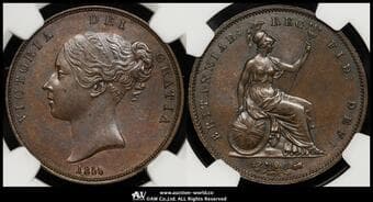 GREAT BRITAIN Victoria ヴィクトリア(1837~1901) Penny 1855 S-3948 KM-739 ヤング・ヘッド Ornamental...