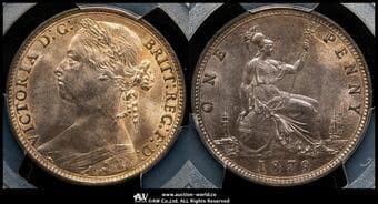 GREAT BRITAIN Victoria ヴィクトリア(1837~1901) Penny 1879 S-3954 KM-755 Wide Date, Incuse Veins...