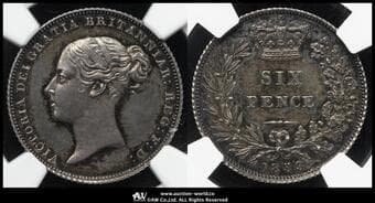 GREAT BRITAIN Victoria ヴィクトリア(1837~1901) 6Pence 1853 S-3908 KM-733.1 Bull-3190(ESC-1699 R2)...