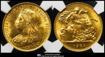 GREAT BRITAIN Victoria ヴィクトリア(1837~1901) 1/2Sovereign 1901 Fr-397 S-3878 KM-784...